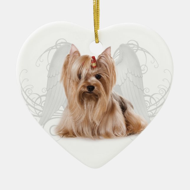 Yorkie Angel Ceramic Tree Decoration (Front)