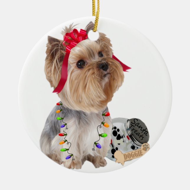 Yorkie Believes In Santa Ornament (Front)