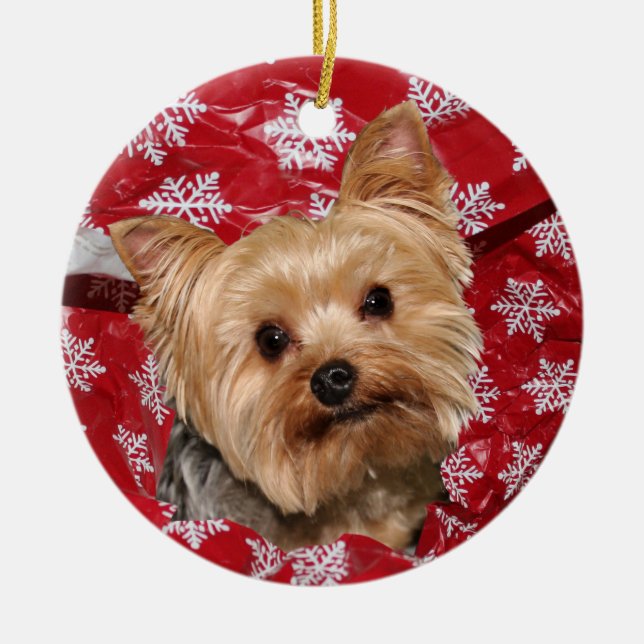 Yorkie Christmas Ceramic Tree Decoration (Front)