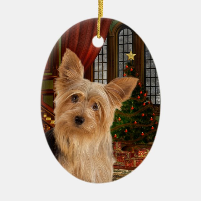 Yorkie Christmas Ceramic Tree Decoration (Front)