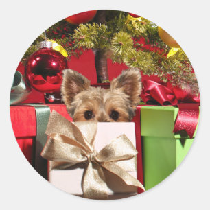 Yorkie Christmas Classic Round Sticker