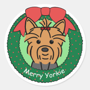 Yorkie Christmas Classic Round Sticker