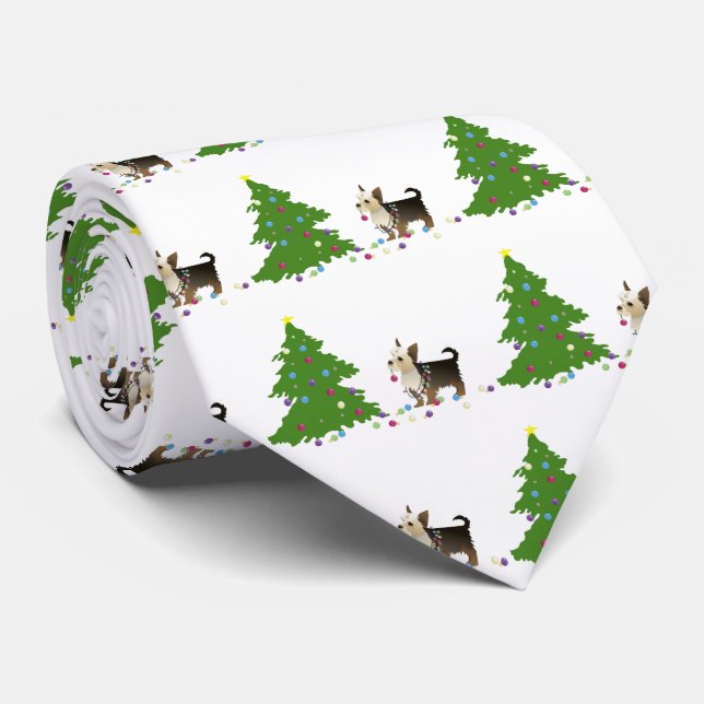 Yorkie Christmas Design Tie (Rolled)