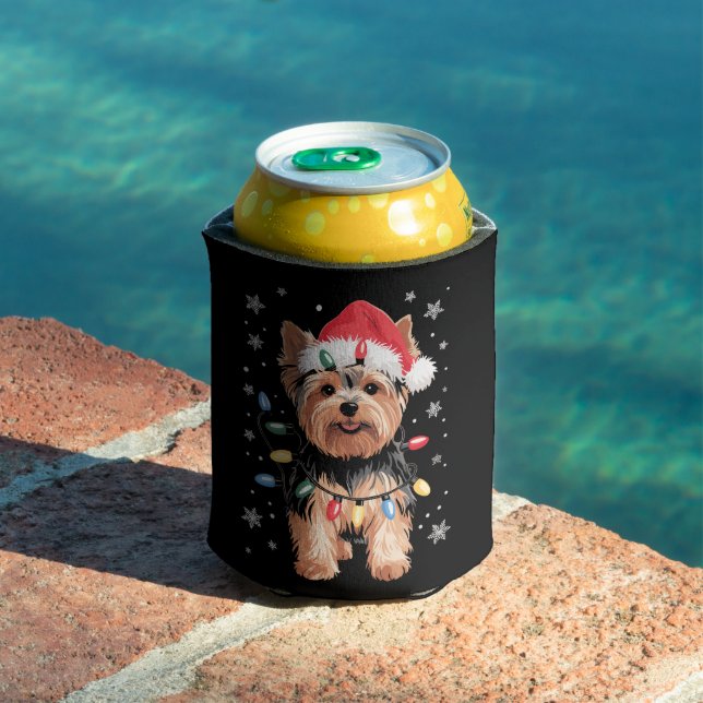 Yorkie Christmas Dog Long Xmas Gift Can Cooler (In Situ Pool)