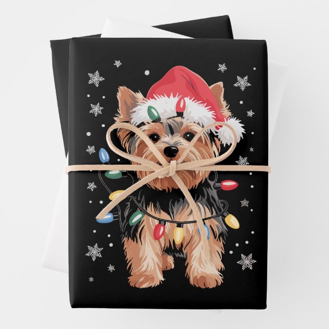Yorkie Christmas Dog Long Xmas Gift Wrapping Paper Sheet (In situ)