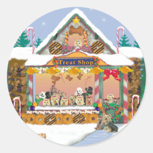Yorkie Christmas Gingerbread House Classic Round Sticker