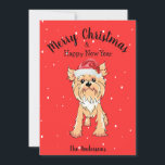 Yorkie Christmas Holiday Card<br><div class="desc">Our Yorkie Dog Christmas Holiday Card is the perfect way to share greetings. The front of the card features a red background with falling white snow, along with a Yorkshire Terrier wearing a Santa hat, and the text, "Merry Christmas & Happy New Year." The design on the back of the...</div>