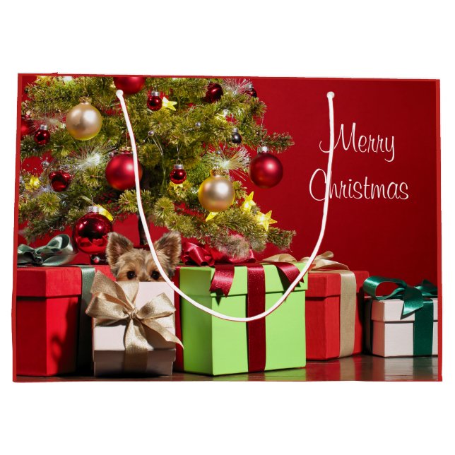 Yorkie Christmas Large Gift Bag (Back)