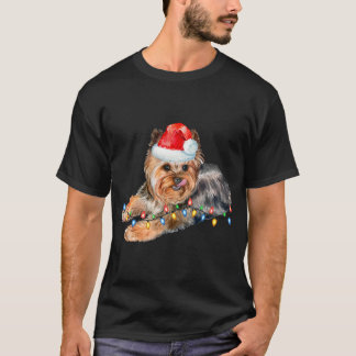 Yorkie Christmas Light Puppy Dog Xmas Funny T-Shirt