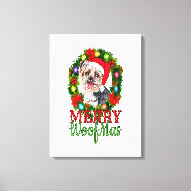 YORKIE CHRISTMAS MERRY WOOFMAS Dog Lover Yorkshire Canvas Print (Front)