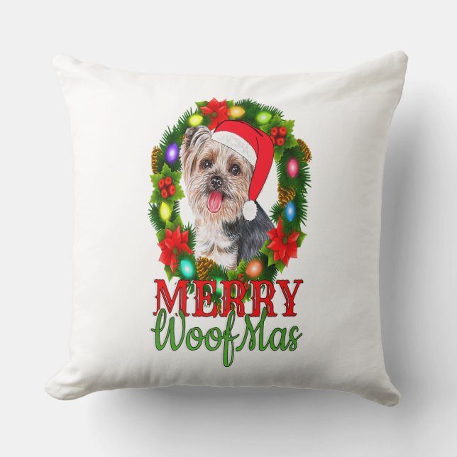 YORKIE CHRISTMAS MERRY WOOFMAS Dog Lover Yorkshire Cushion (Front)