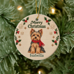 Yorkie Christmas ornament, personalised Yorkie orn Ceramic Tree Decoration