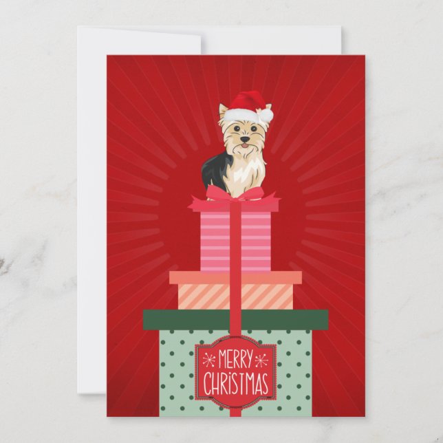 Yorkie Christmas Presents Merry Xmas Dog  Holiday Card (Front)