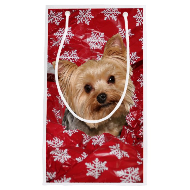 Yorkie Christmas Small Gift Bag (Front)