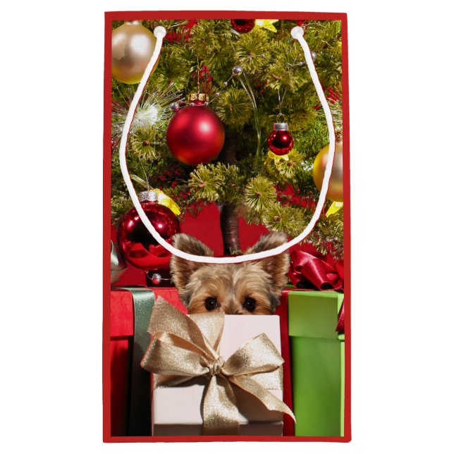 Yorkie Christmas Small Gift Bag (Back)