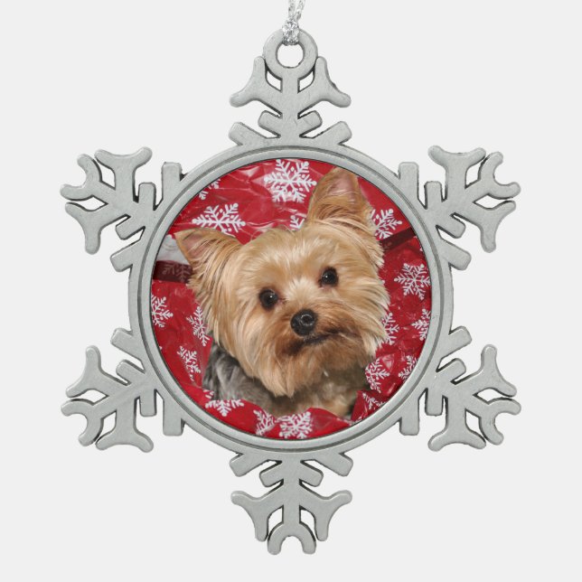 Yorkie Christmas Snowflake Pewter Christmas Ornament (Front)