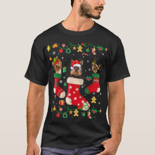 Yorkie Christmas Socks Tree Light Xmas Santa Hat D T-Shirt