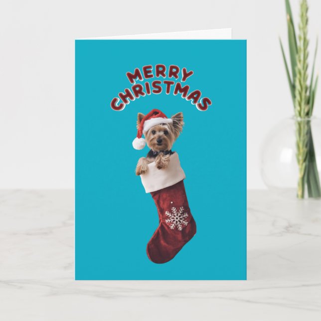 Yorkie Christmas Stocking Card (Front)