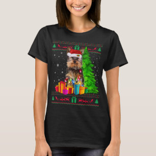 Yorkie Christmas Tree Light Santa Hat Dog Lover Sw T-Shirt