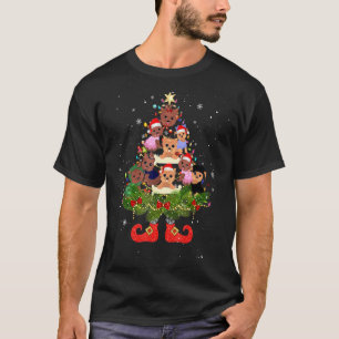 Yorkie Christmas Tree Lights Santa Hat Dog T-Shirt