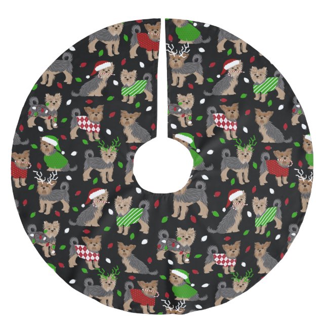 Yorkie Christmas Yorkshire Terrier Dog Brushed Polyester Tree Skirt (Front)