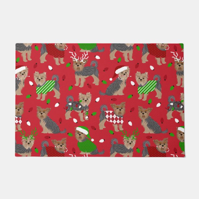 Yorkie Christmas Yorkshire Terrier Dog Doormat (Front)