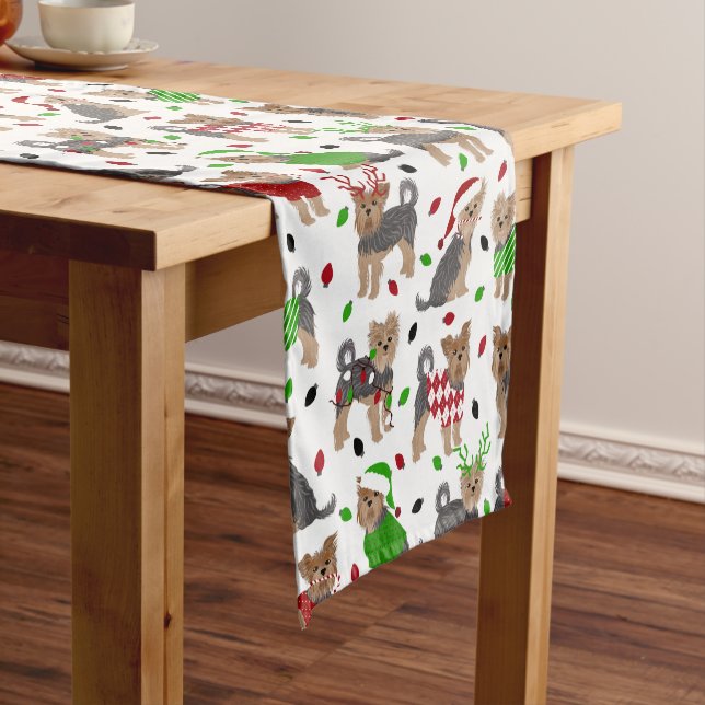 Yorkie Christmas Yorkshire Terrier Dog Short Table Runner (In Situ)