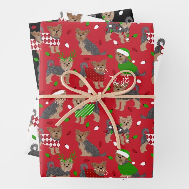 Yorkie Christmas Yorkshire Terrier Dog Wrapping Paper Sheet (In situ)