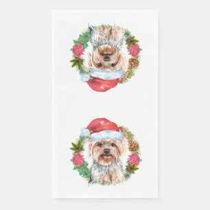Yorkie cute Father Christmas wreath hat art Napkin