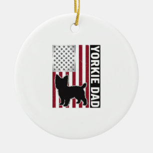 Yorkie Dad Patriotic Vintage Engraving Dog Shirt D Ceramic Tree Decoration