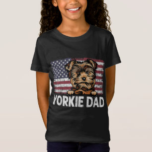 Yorkie Dad With Proud American Flag Dog Lover Gift T-Shirt