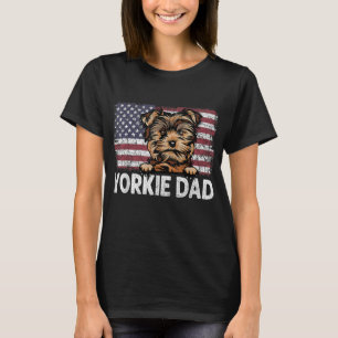 Yorkie Dad With Proud American Flag Dog Lover Gift T-Shirt