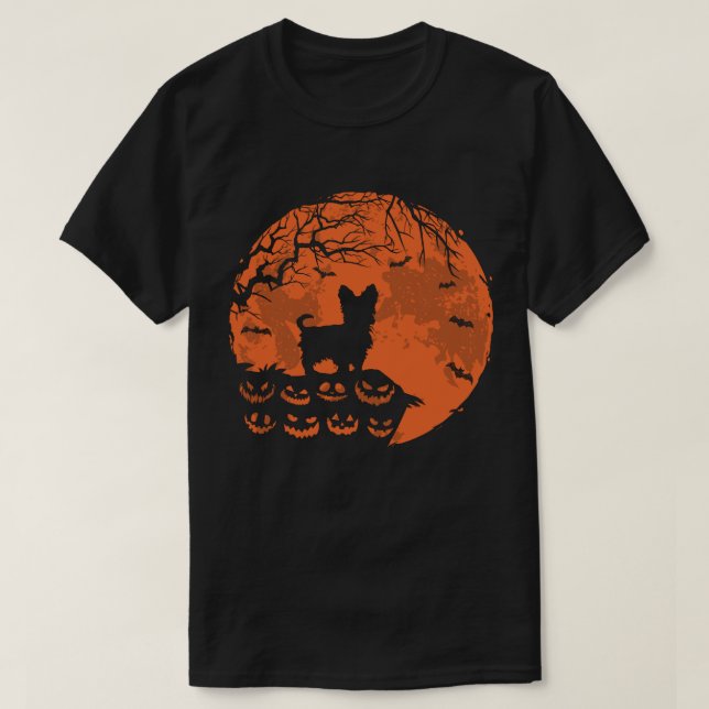 Yorkie Dog And Moon Halloween Dog Lover Gift T-Shirt (Design Front)