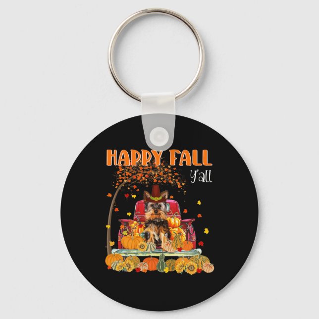 Yorkie Dog Autumn Fall Pumpkin Truck Mappe Thanksg Key Ring (Front)