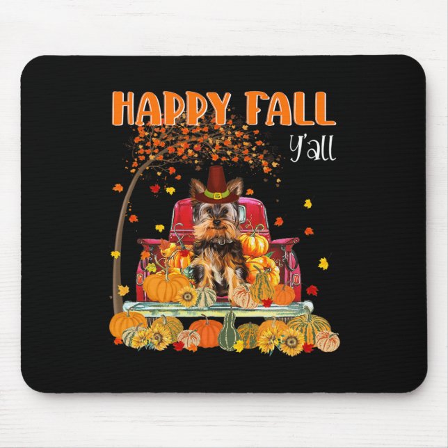 Yorkie Dog Autumn Fall Pumpkin Truck Mappe Thanksg Mouse Mat (Front)