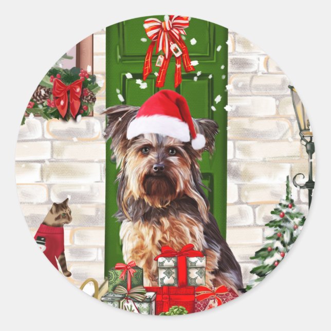 Yorkie Dog Christmas   Classic Round Sticker (Front)