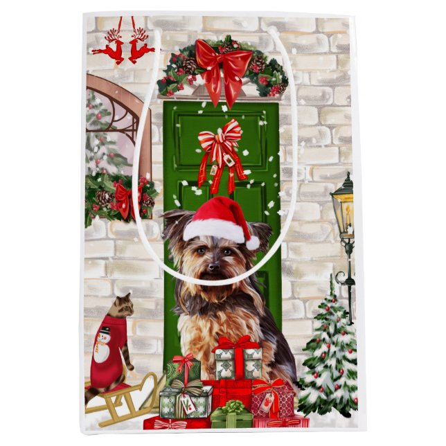 Yorkie Dog Christmas   Medium Gift Bag (Front)