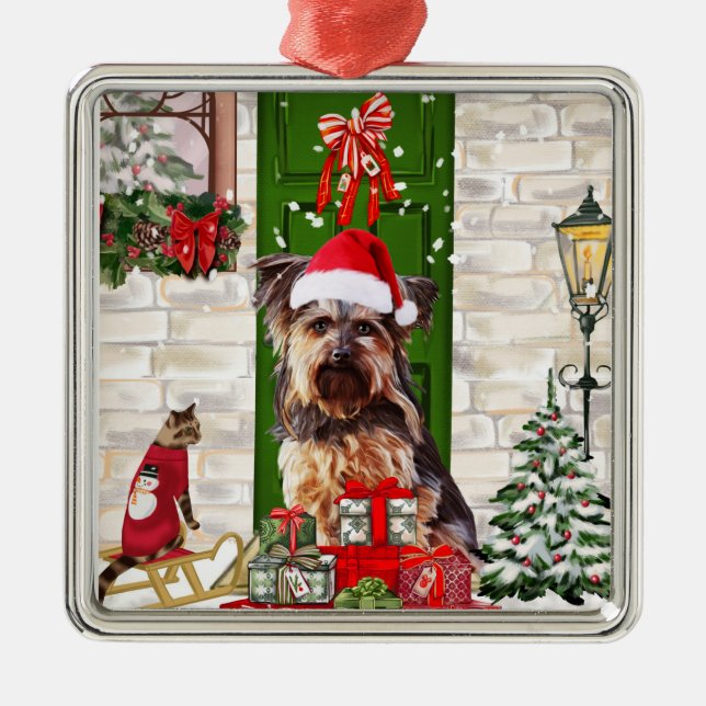 Yorkie Dog Christmas  Metal Tree Decoration (Front)