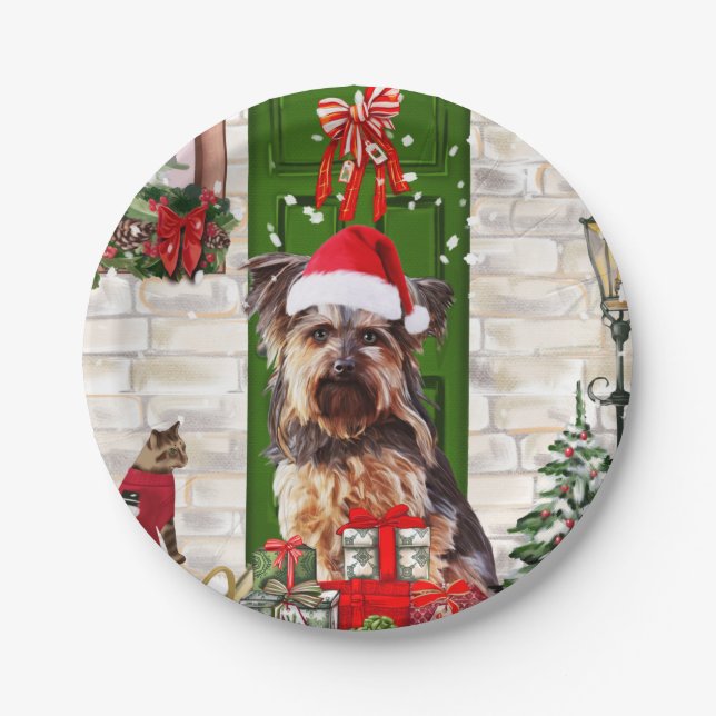 Yorkie Dog Christmas   Paper Plate (Front)