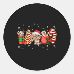Yorkie Dog Christmas Pyjamas Coffee Latte Mugs Xma Classic Round Sticker
