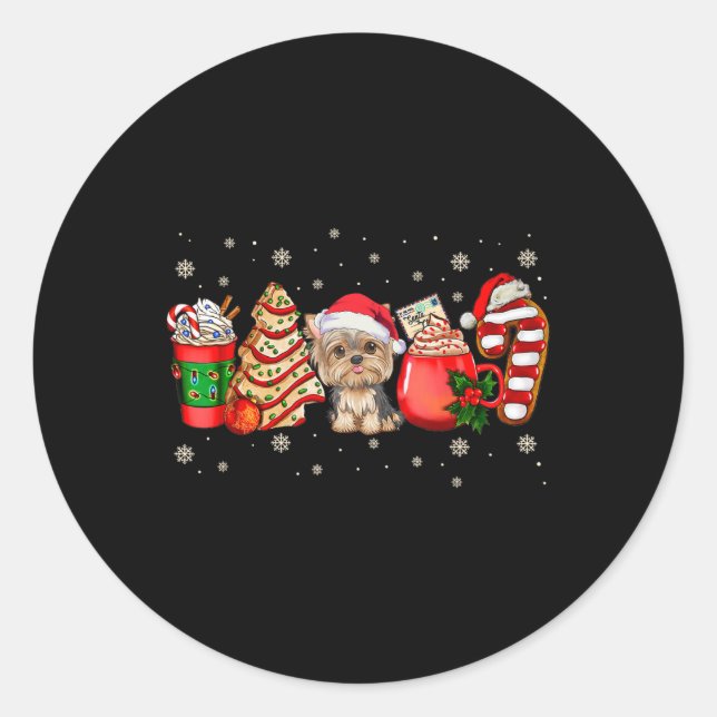 Yorkie Dog Christmas Pyjamas Coffee Latte Mugs Xma Classic Round Sticker (Front)