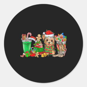 Yorkie Dog Christmas Pyjamas Coffee Latte Mugs Xma Classic Round Sticker