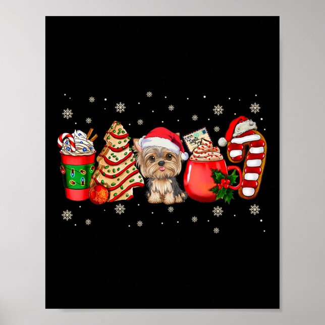Yorkie Dog Christmas Pyjamas Coffee Latte Mugs Xma Poster (Front)