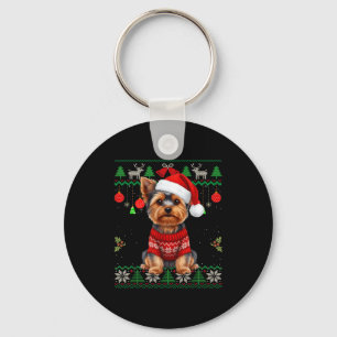 Yorkie Dog Christmas Wearing Ugly Christmas Sweate Key Ring