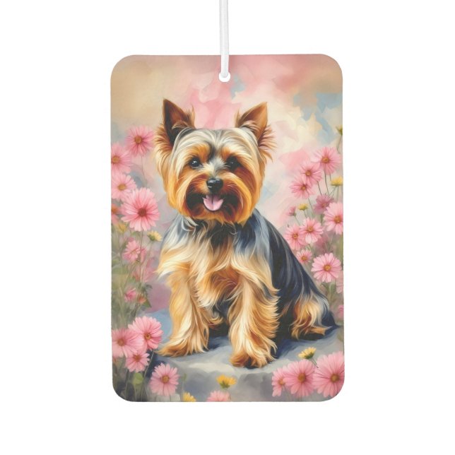 Yorkie Dog Flower Car Air Freshener (Front)