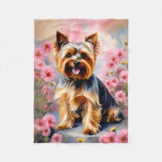 Yorkie Dog Flower Fleece Blanket