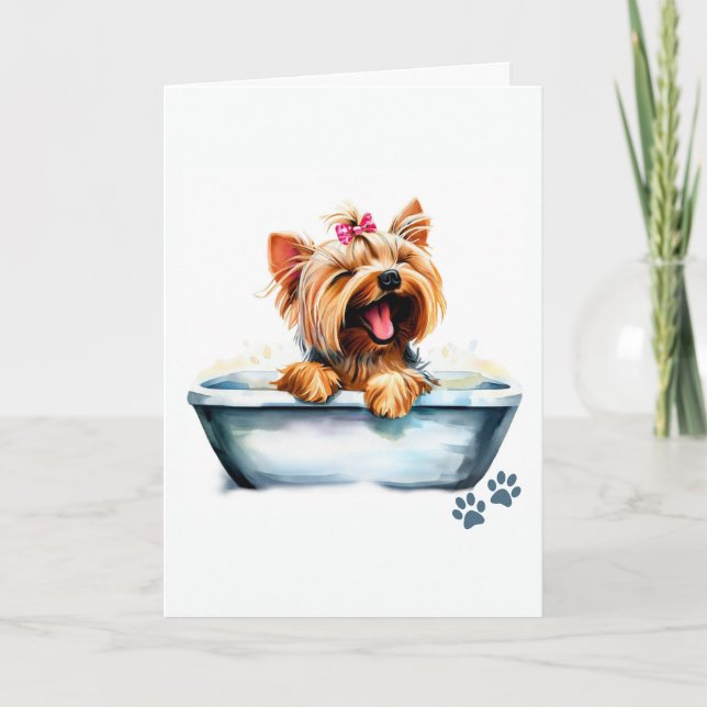 Yorkie Dog Folded Greeting Card (Front)