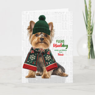 Yorkie Dog Funny Fleas Navidog with Name Holiday Card