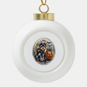 Yorkie Dog Halloween Ceramic Ball Christmas Ornament