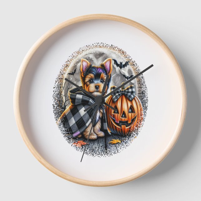 Yorkie Dog Halloween Clock (Front)